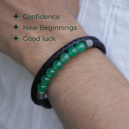 Green Aventurine Leather Bracelet – Prosperity, Positivity & Heart-Centered Energy