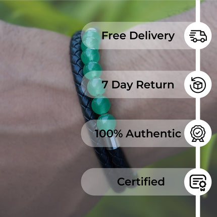Green Aventurine Leather Bracelet – Prosperity, Positivity & Heart-Centered Energy