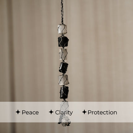 Selenite + Black Tourmaline Hanger | Harmonize, Cleanse & Protect Your Space