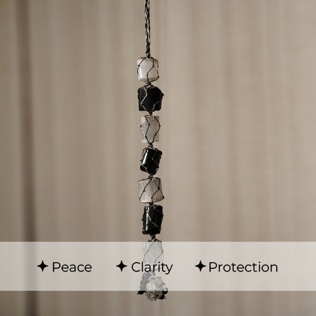 Selenite + Black Tourmaline Hanger | Harmonize, Cleanse & Protect Your Space