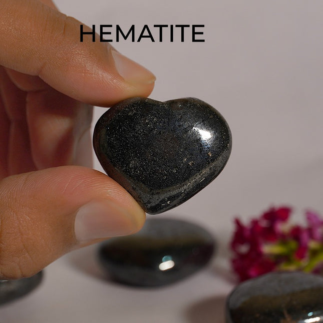 HEMATITE PUFFY HEART STONE – Grounding, Strength & Stability