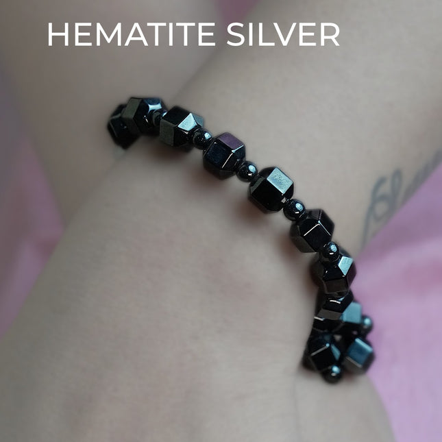Silver Hematite Bracelet – Grounding, Focus & Sleek Energy Armor