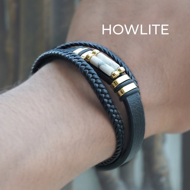 Howlite Leather Bracelet - Handcrafted Gemstone & Leather Accessory for Calm & Clarity
