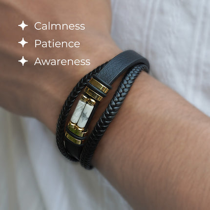 Howlite Leather Bracelet - Handcrafted Gemstone & Leather Accessory for Calm & Clarity