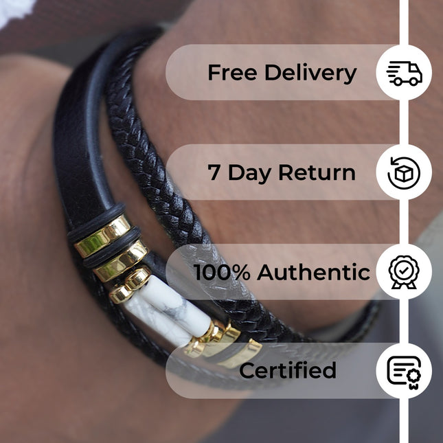 Howlite Leather Bracelet - Handcrafted Gemstone & Leather Accessory for Calm & Clarity
