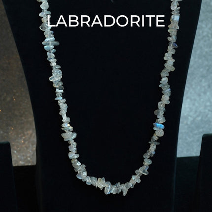 Natural Labradorite Chips Mala – Intuition, Transformation & Spiritual Awakening