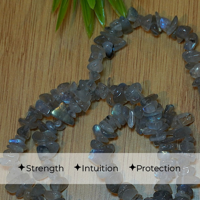 Natural Labradorite Chips Mala – Intuition, Transformation & Spiritual Awakening