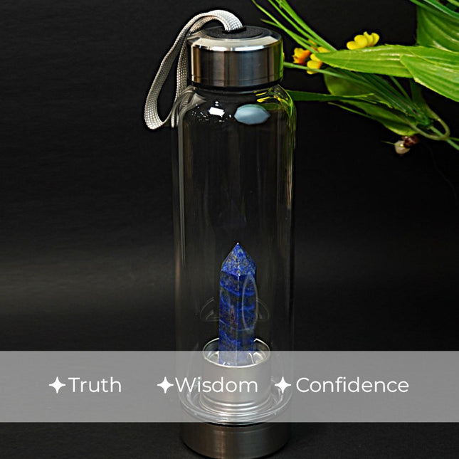 Lapis Lazuli Crystal Elixir Water Bottle – Premium Quality Healing Glass Bottle