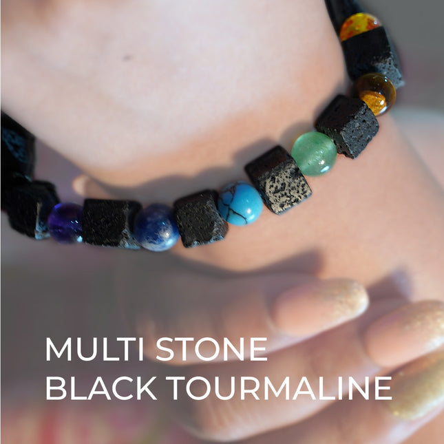 Multi-Stone Black Tourmaline 8mm Bracelet – Protection, Balance & Grounding Energy