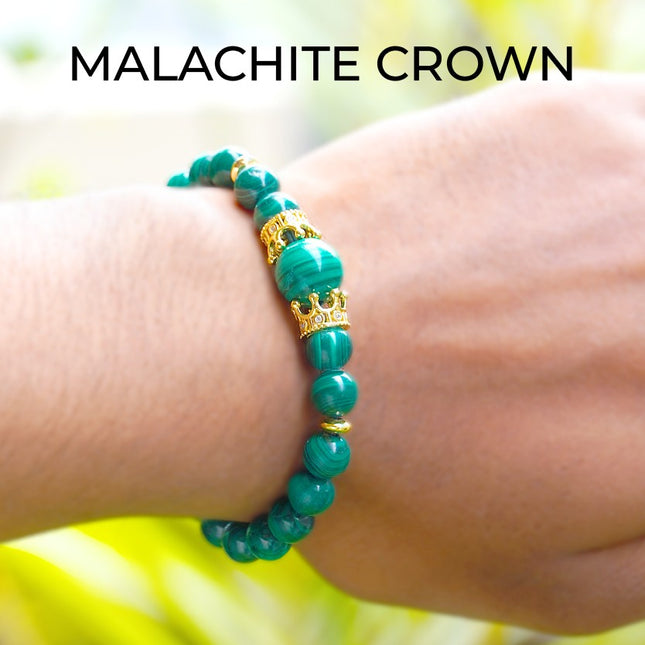 👑 Malachite Crown Round Beads Bracelet – Transformation, Protection & Power