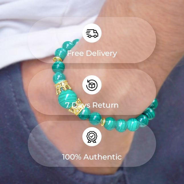👑 Malachite Crown Round Beads Bracelet – Transformation, Protection & Power