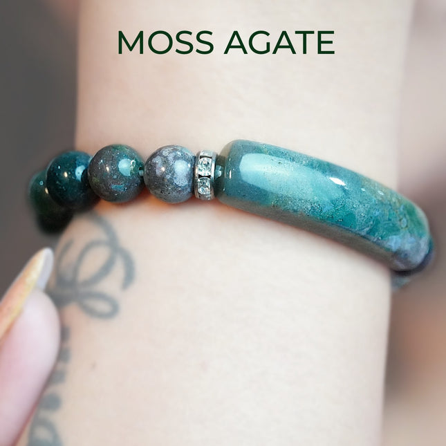 Moss Agate Designer Charm Bracelet – Nature’s Elegance & Healing
