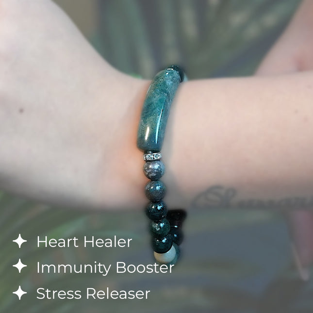 Moss Agate Designer Charm Bracelet – Nature’s Elegance & Healing