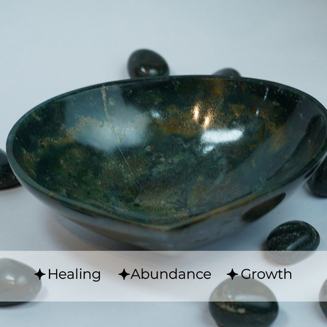 Moss Agate Crystal 6 Inch Bowl – Growth, Healing & Grounding Energy