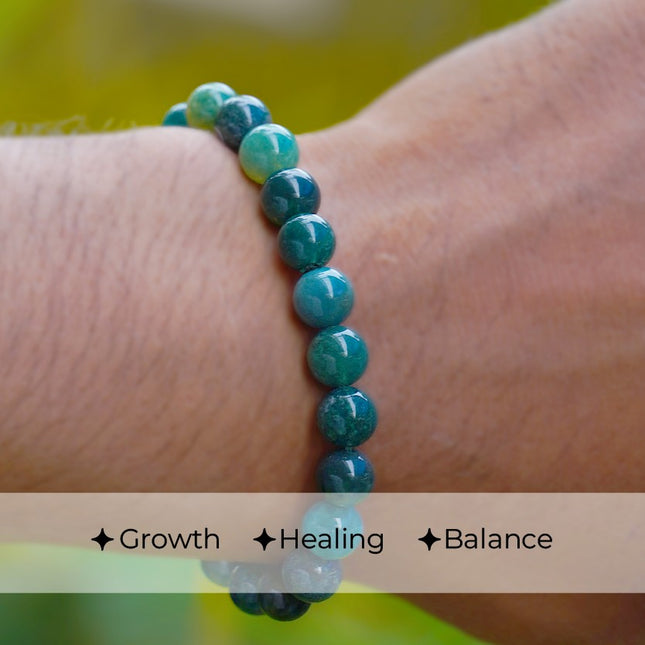 Moss Agate Beads Bracelet – Earthy Elegance, Emotional Balance & Abundance