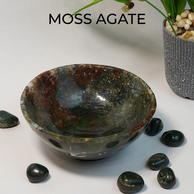 Moss Agate Crystal 6 Inch Bowl – Growth, Healing & Grounding Energy