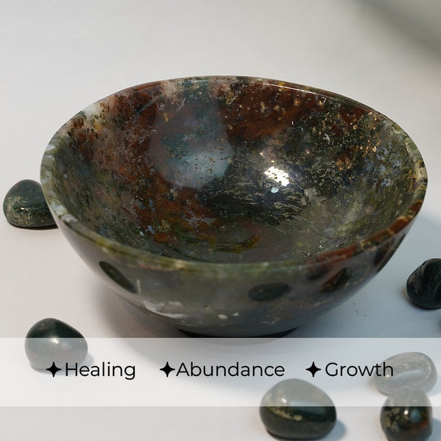 Moss Agate Crystal 6 Inch Bowl – Growth, Healing & Grounding Energy