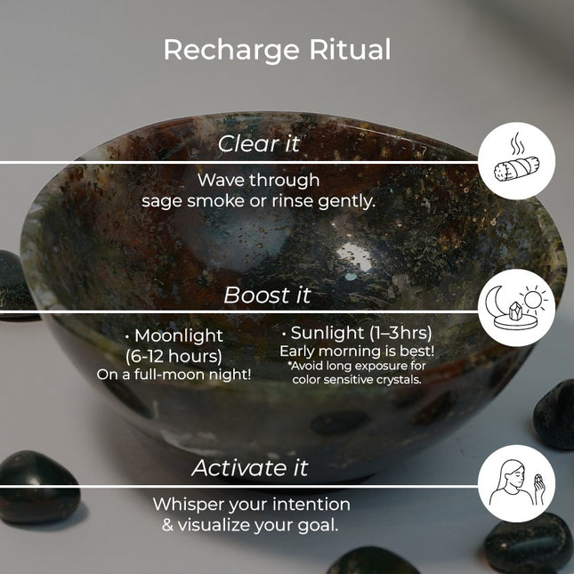 Moss Agate Crystal 6 Inch Bowl – Growth, Healing & Grounding Energy