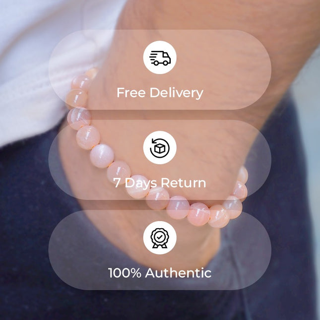 🌙 Peach Moonstone Round Beads Bracelet – Feminine Energy, Emotional Balance & Intuition