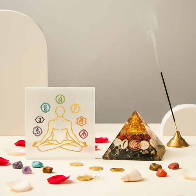 Pyrite Gomtichakra Pyramid With Super Charger Plate Combo