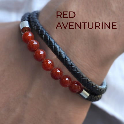 Red Aventurine Leather Bracelet – Empowering, Grounding, Motivational Jewelry