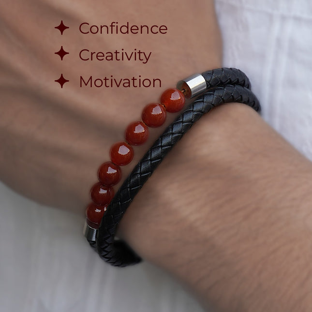 Red Aventurine Leather Bracelet – Empowering, Grounding, Motivational Jewelry