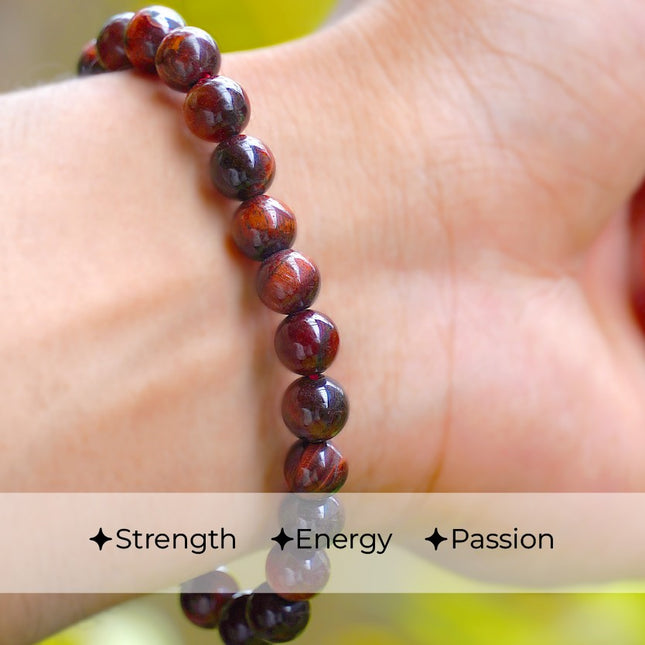 🔥 Red Tiger Eye Round Beads Bracelet – Passion, Confidence & Grounded Focus