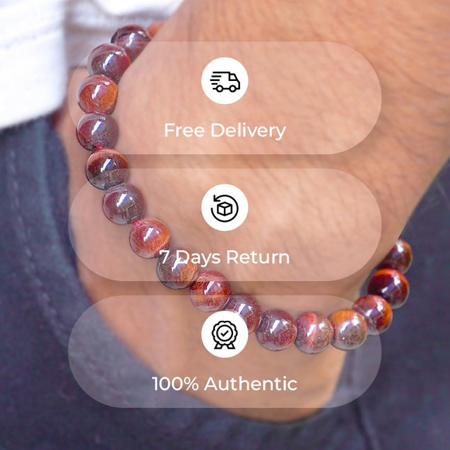 🔥 Red Tiger Eye Round Beads Bracelet – Passion, Confidence & Grounded Focus