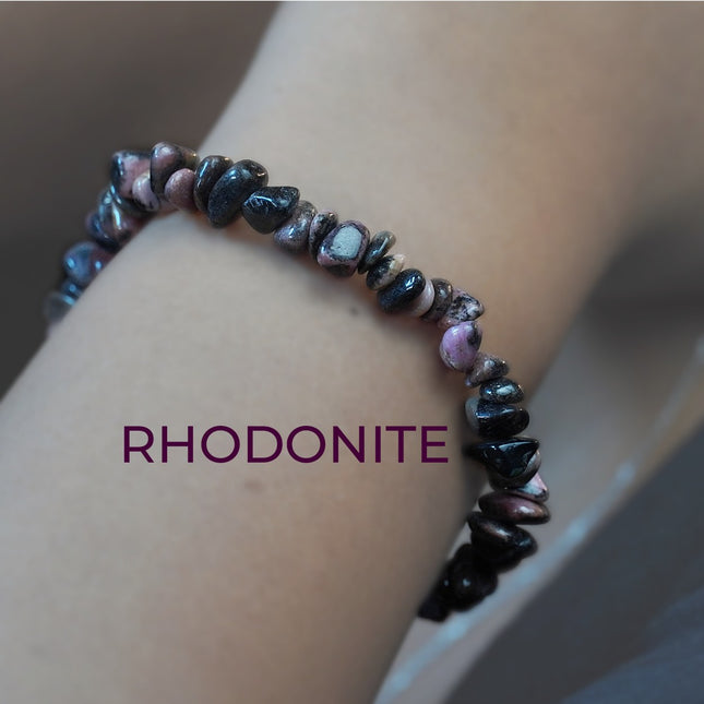 Rhodonite Chips Bracelet – Heart Healing, Compassion & Emotional Balance