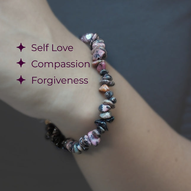 Rhodonite Chips Bracelet – Heart Healing, Compassion & Emotional Balance