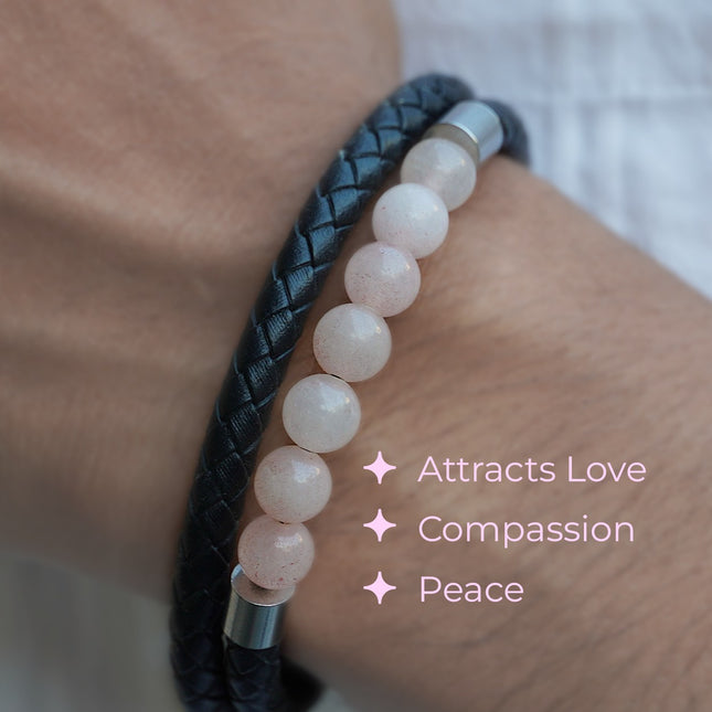 Rose Quartz Leather Bracelet – Love, Compassion & Inner Healing