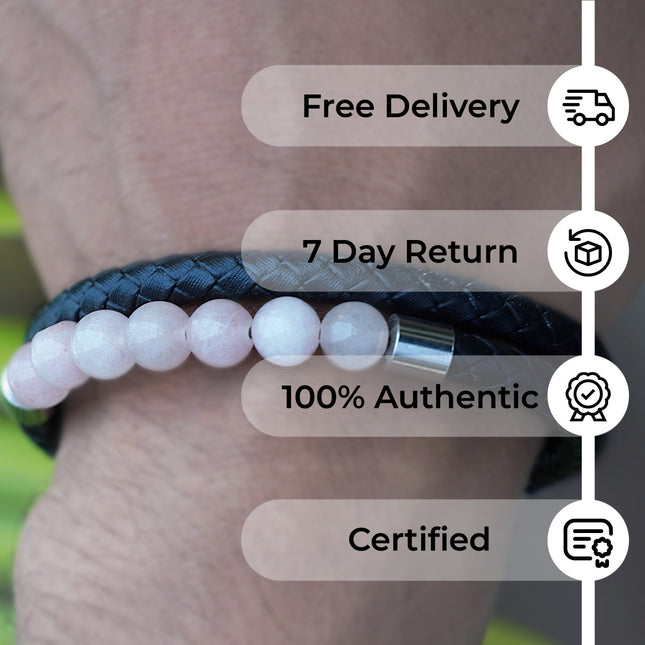 Rose Quartz Leather Bracelet – Love, Compassion & Inner Healing
