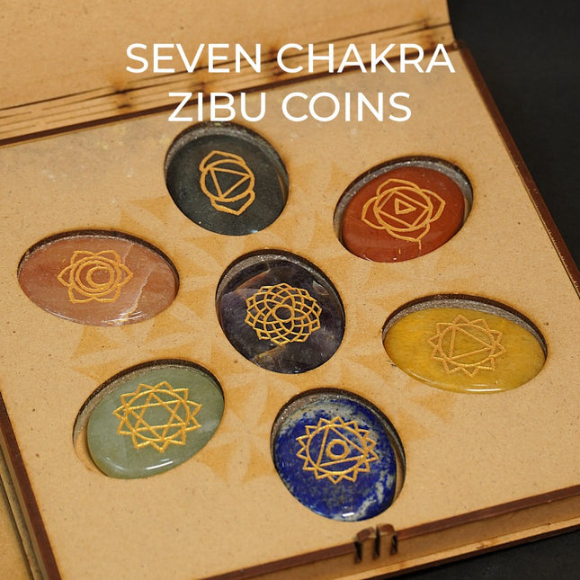 7 Chakra Zibu Coins Set – Hand-Etched Symbolic Energy Discs