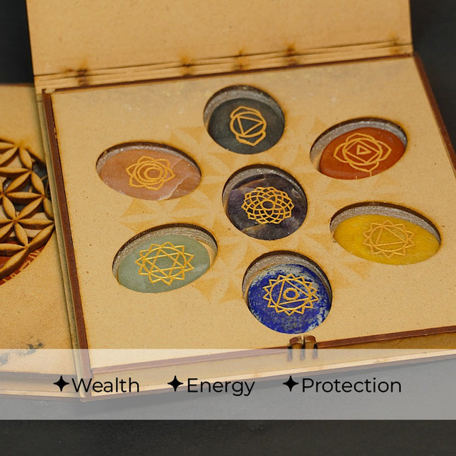 7 Chakra Zibu Coins Set – Hand-Etched Symbolic Energy Discs