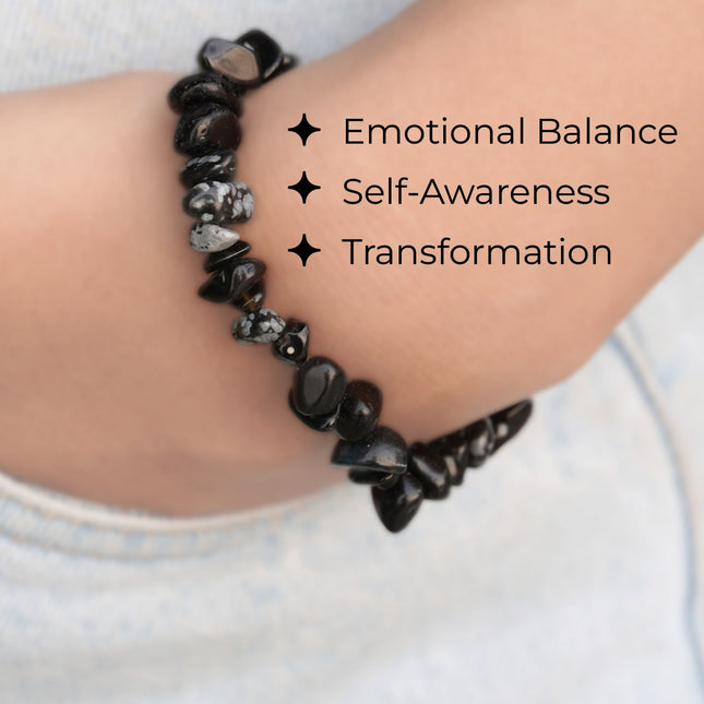 Snowflake Obsidian Chips Bracelet – Balance, Grounding & Inner Clarity