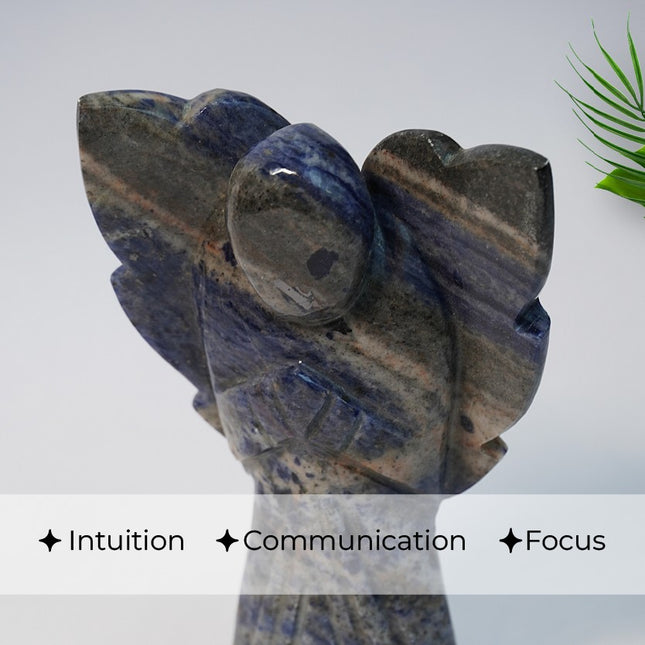 Sodalite 6 inch Angel – Hand-Carved Crystal Guardian of Insight, Truth, Inner Harmony, Clarity, Calm & Authentic Communication
