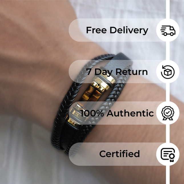 Tiger Eye Leather Bracelet - Pattern 2