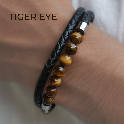 Tiger Eye Leather Bracelet – Strength, Courage & Grounding