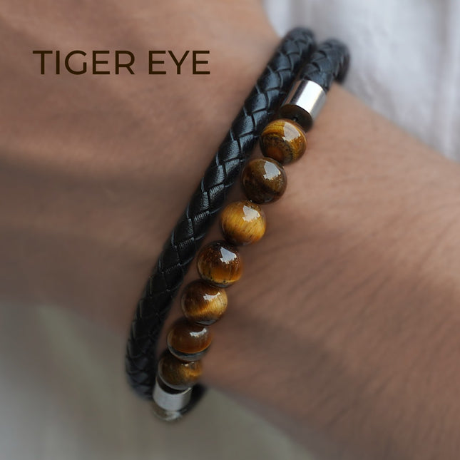 Tiger Eye Leather Bracelet – Strength, Courage & Grounding