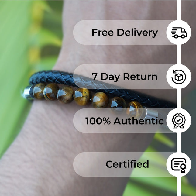 Tiger Eye Leather Bracelet – Strength, Courage & Grounding