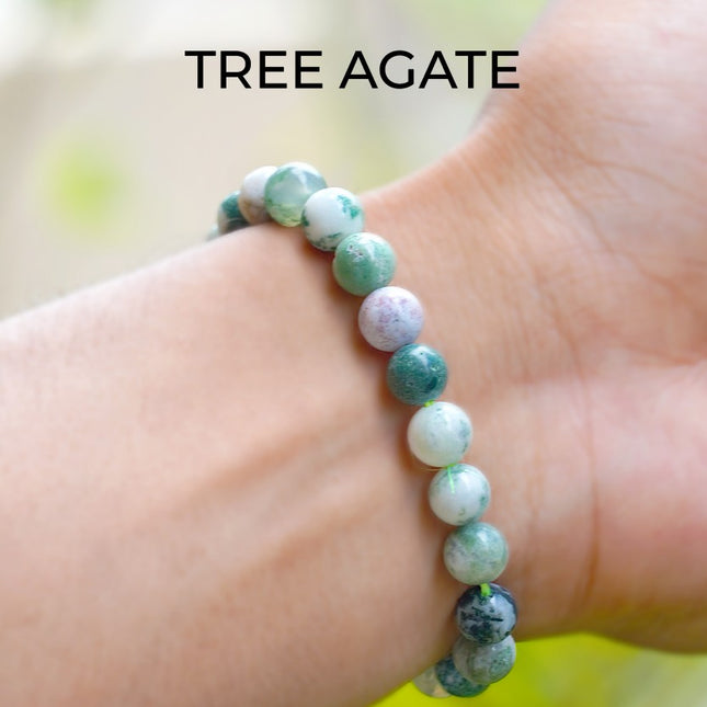 Tree Agate Round Beads Bracelet