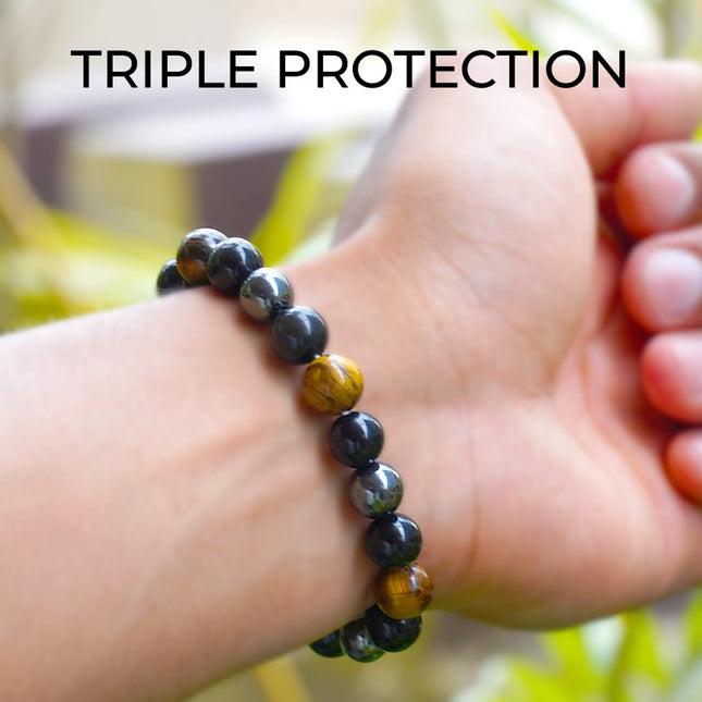 🛍️ Triple Protection Beads Bracelet — Empower Your Aura with Strength, Clarity & Grounding