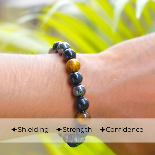 🛍️ Triple Protection Beads Bracelet — Empower Your Aura with Strength, Clarity & Grounding