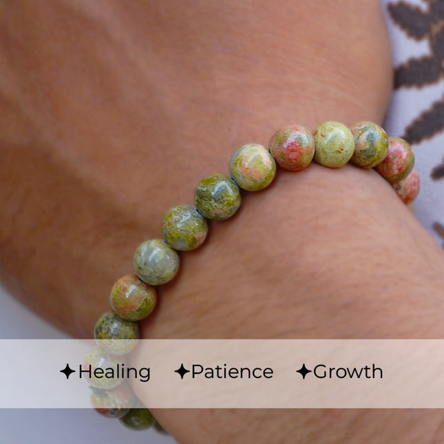 🌿 Unakite Beads Bracelet – Emotional Balance, Grounding & Heart Healing