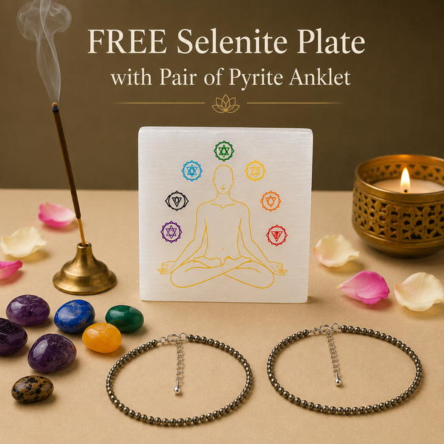 Raw Pyrite Anklets Pack of 2 with Free Selenite Plate