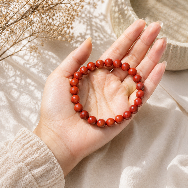 Red Jasper Round Beads Bracelet